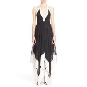 Alice + Olivia Handkerchief Hem Halter Dress Black/White